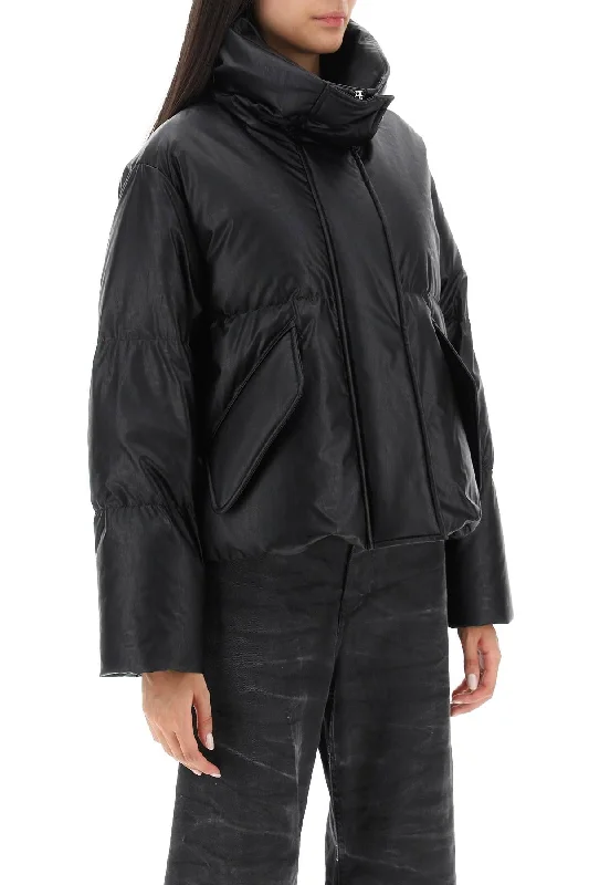 Windbreaker Jackets for Windy Days -Mm6 maison margiela faux leather puffer jacket with back logo embroidery