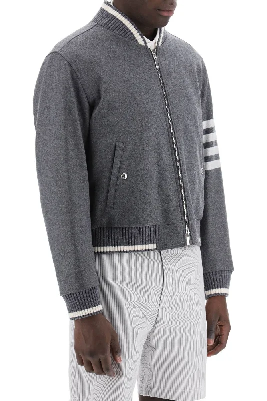 Military Jackets for Tough Look -Thom browne "4-bar varsity jacket in wool mel