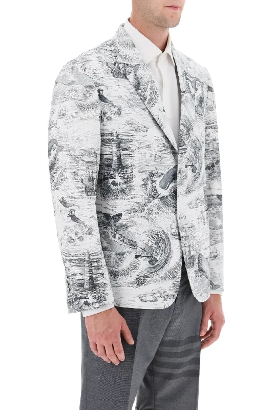 Black Jackets for Versatile -deconstructed single-breasted jacket with nautical toile motif