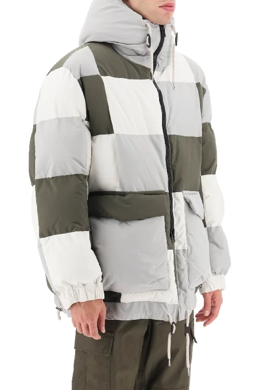 Abstract Jackets for Creative -hooded puffer jacket with checkerboard pattern