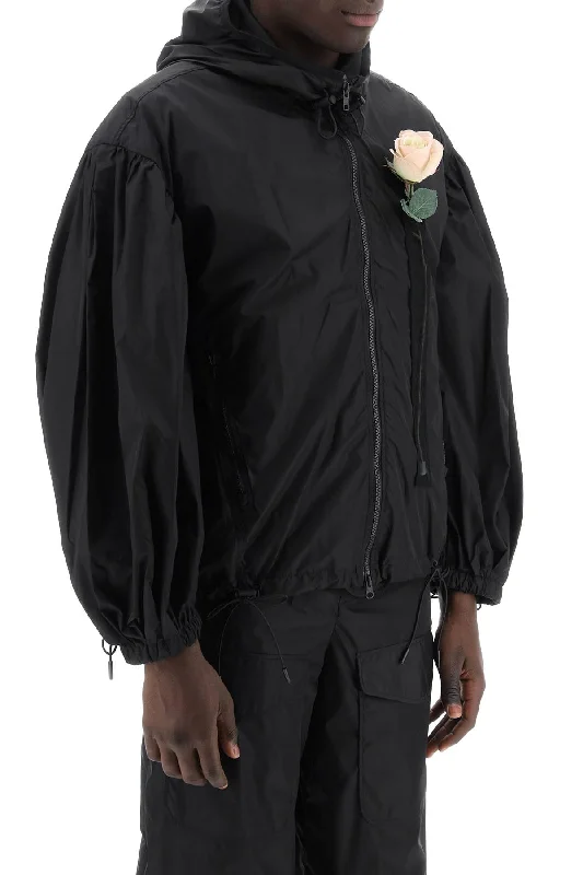 Biker Jackets for Edgy Style -Simone rocha nylon windbreaker jacket with rose design.