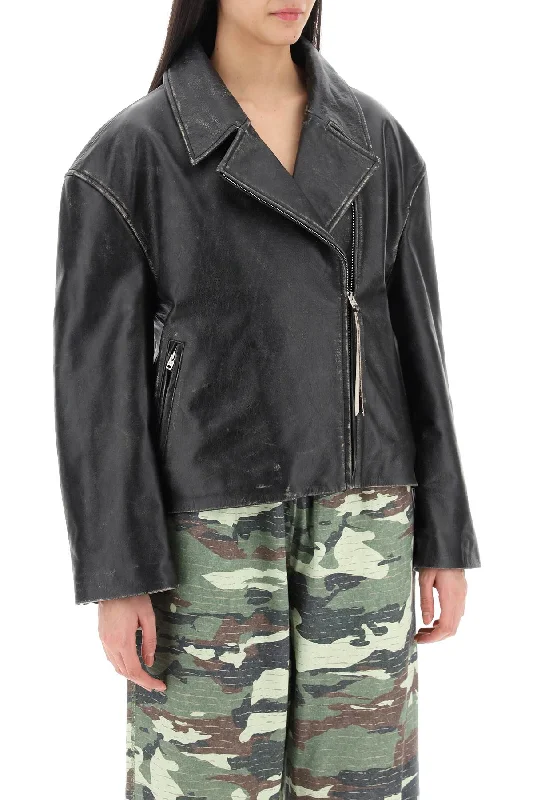 Striped Jackets for Fashion Look -Acne studios "vintage leather jacket with distressed effect