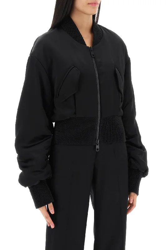 Gym Jackets for Workout -charmeuse bomber jacket with draped sleeves