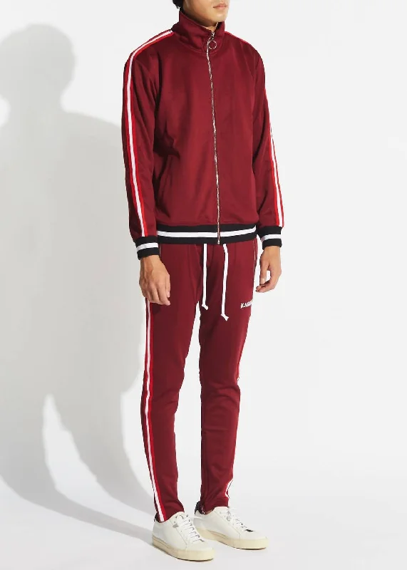 Running Jackets for Exercise -Men's Zip Up Jacket And Sweatpant Set In Burgundy