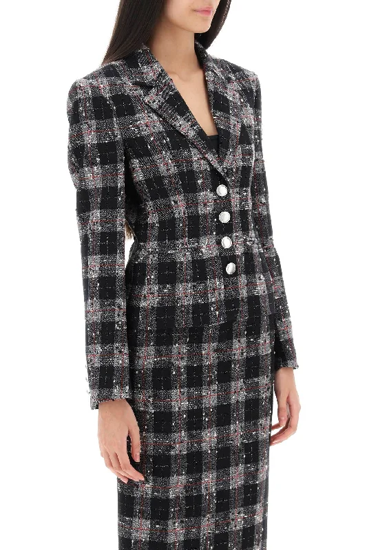 Studded Jackets for Statement -single-breasted jacket in boucle' fabric with check motif