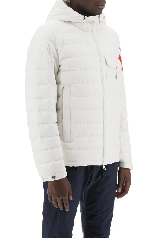 Solid Color Jackets for Simple -Moncler basic berard down jacket with tricolor intarsia