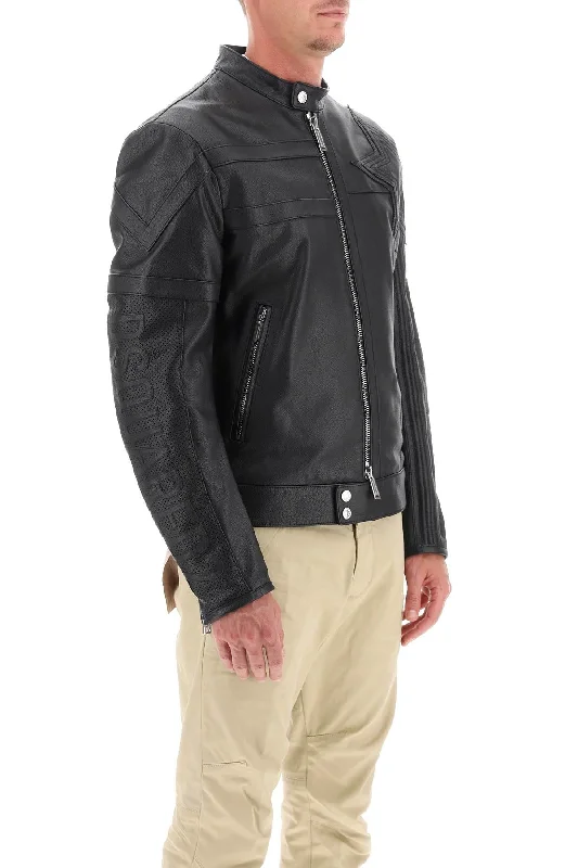 Office Jackets for Professional -leather biker jacket with contrasting lettering