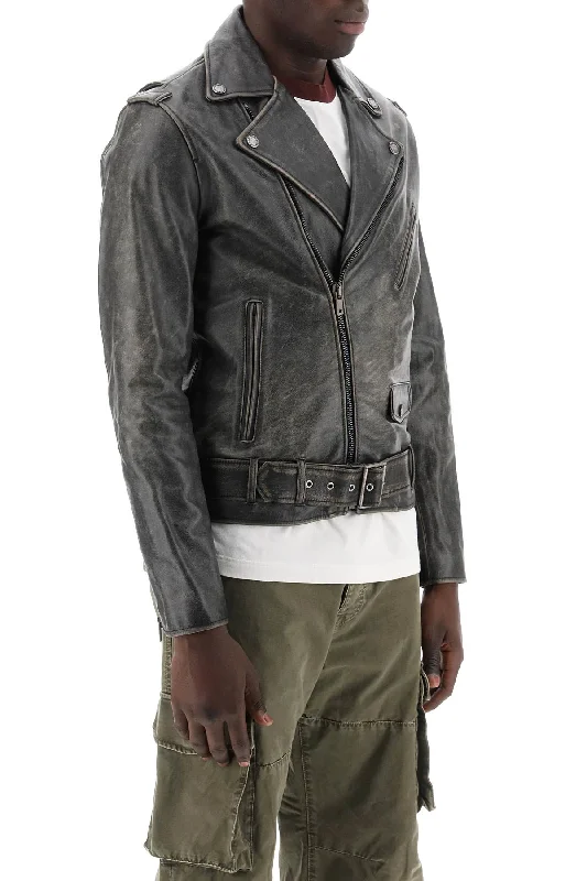 Black Jackets for Versatile -Golden goose vintage-effect leather biker jacket