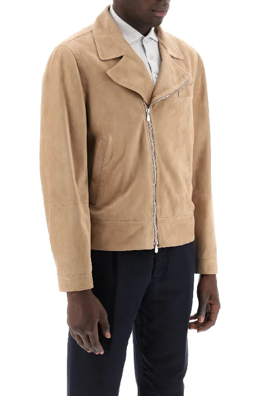 Varsity Jackets for Sporty Vibe -suede biker jacket in leather