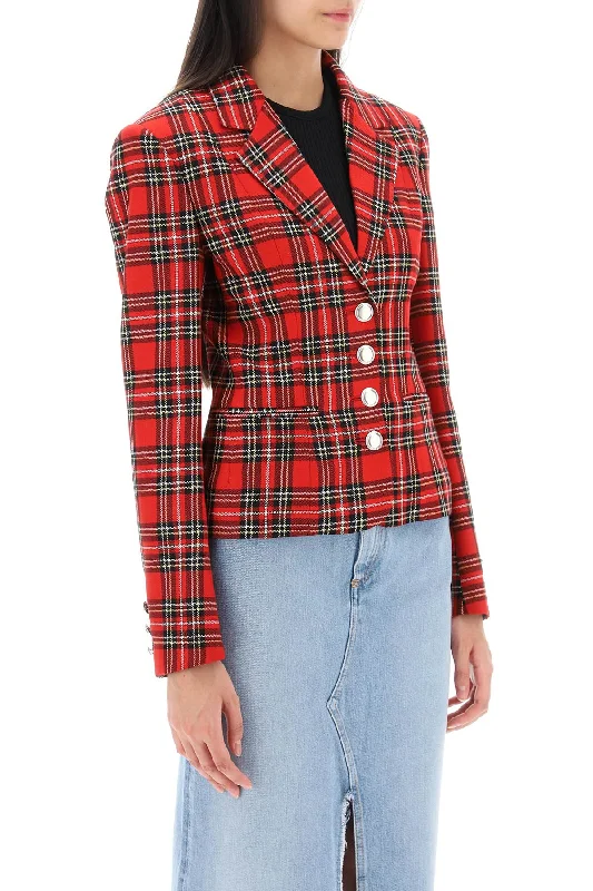 Down Jackets for Cold Protection -wool single-breasted jacket with tartan motif