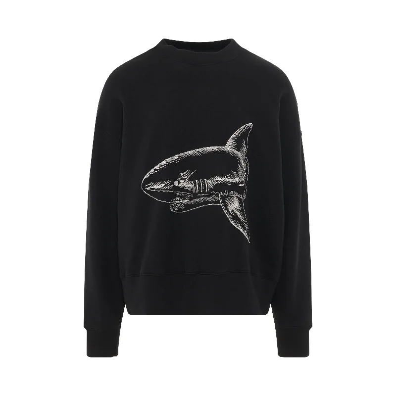 Vintage style backpack for retro aesthetic lovers -Split Shark Crewneck in Black/Off White