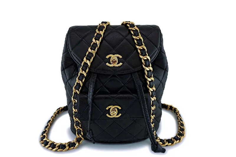 Personalized embroidered backpack for unique gift ideas -Chanel Vintage Black Lambskin Classic Backpack Bag 24k GHW