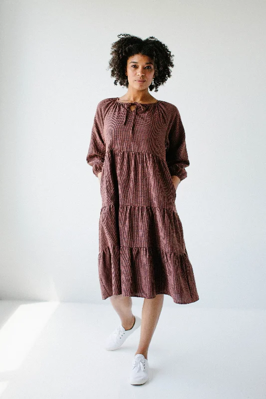 Plus size dresses with ruched details hide flaws -'Beatrix' Tiered Gingham Midi Dress in Rust