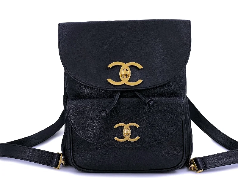 Reinforced bottom backpack for heavy load durability -Chanel Vintage Black Caviar Large CC Backpack Bag 24k GHW