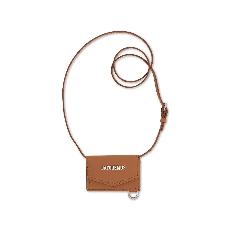 Modern backpack with RFID-blocking card protection -Le Porte Azur Leather Neck Pouch in Light Brown