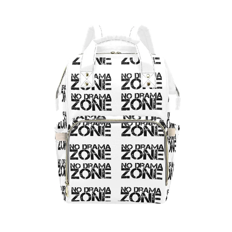 Vintage-inspired backpack with brass buckle details -No Drama Zone Multi Function Backpack with White Handles