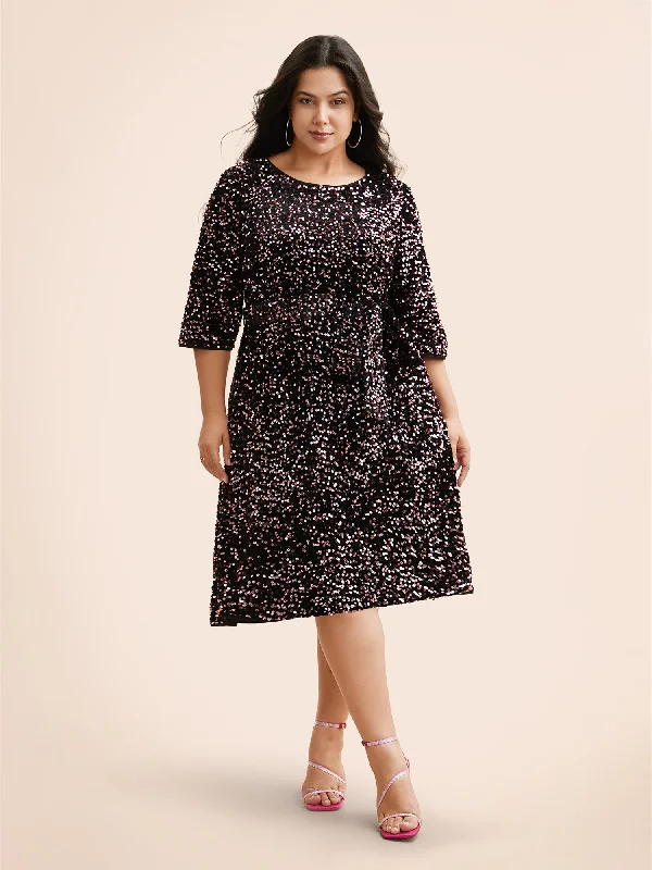 Plus size dresses featuring maxi lengths flow gracefully -Sequin Round Neck Dress