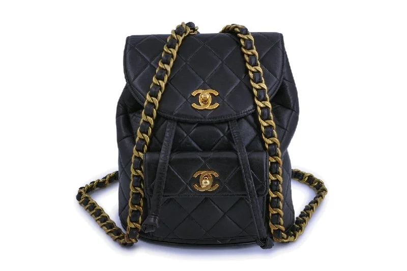 Multi-compartment backpack for organized school supplies -Chanel Vintage Black Duma Classic Quilted Backpack Bag 24k GHW