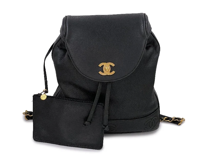 Stylish floral backpack for women’s summer style -Chanel Vintage Black Caviar Backpack Bag 24k GHW