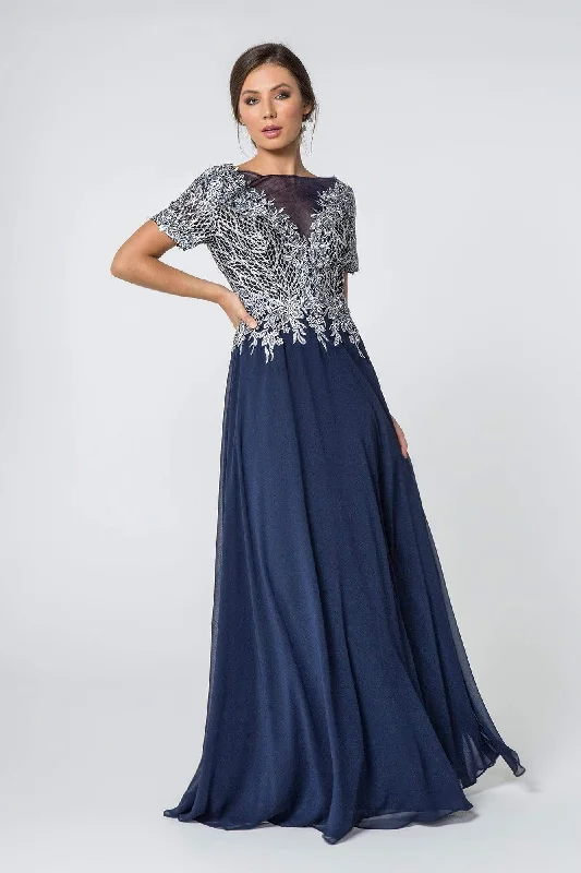 Plus size dresses with A-line cuts flatter curves -Elizabeth K - GL2826 Metallic Lace Embroidered Chiffon Dress