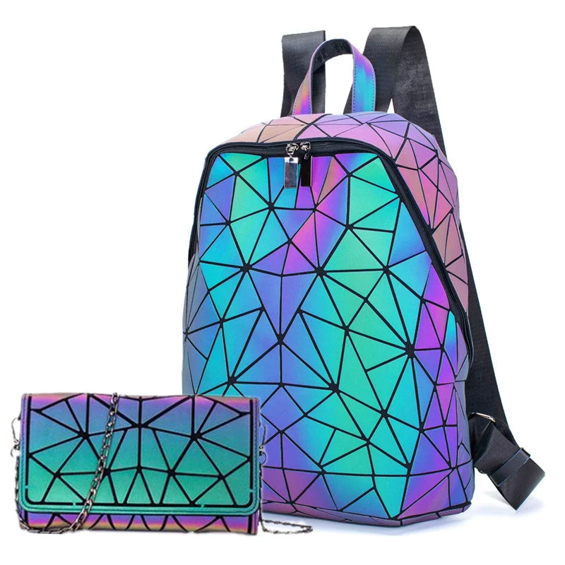 Reflective backpack for safe nighttime jogging -Brand Design Luminous Backpack Sequin women Backpack set for girl chain shoulder bag School Female Backbag Folding purse set