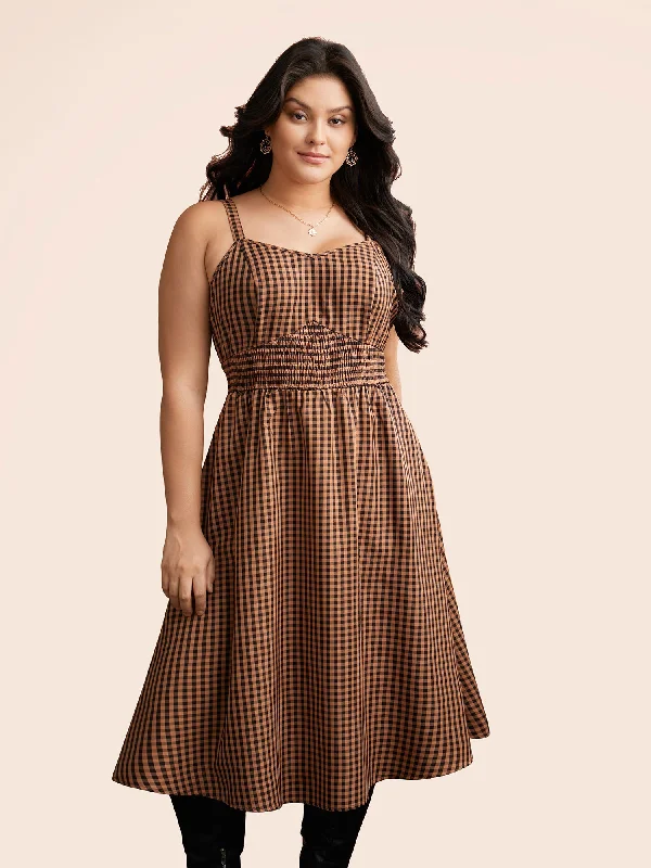 Plus size dresses for power dressing empower daily -Cami Pumpkin Color Grid Waist Midi Dress