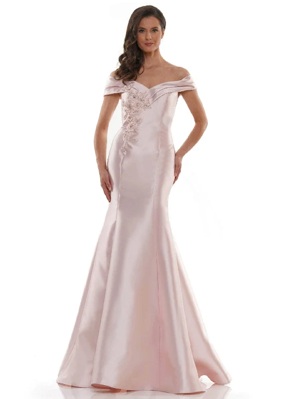 Plus size dresses with sturdy zippers stay secure -Rina Di Montella - RD2602 Embellished Folded Off-Shoulder Mermaid Gown