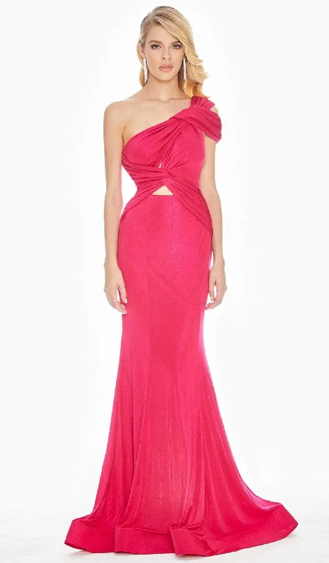 Plus size dresses featuring gemstone details shine subtle -Ashley Lauren - 1574 Asymmetrical Bustier Twist Metallic Jersey Gown