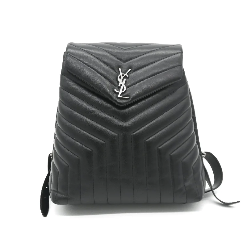 Premium leather backpack for luxury business trips -Saint Laurent LouLou Medium Backpack in Black Calfskin