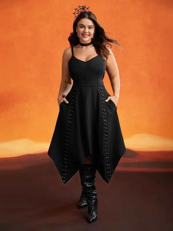 Plus size dresses featuring braided trims are artsy -Mystic Irregular Lace Up Midi Dress