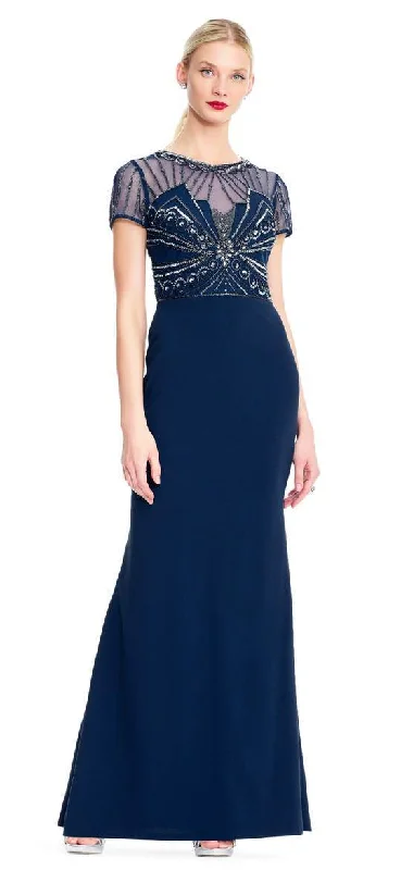 Plus size dresses for office wear stay sharp -Adrianna Papell - Embellished Jewel Open Back Trumpet Gown AP1E203646 - 1 pc Deep Blue In Size 12 Available