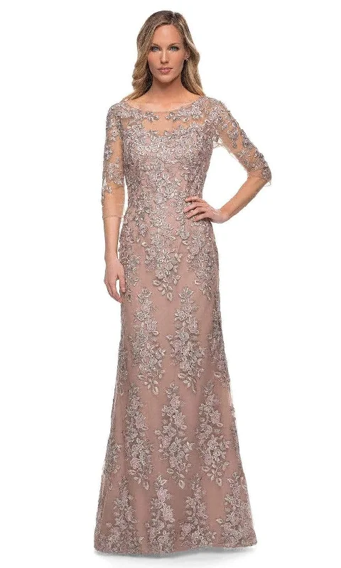 Plus size dresses for long days support fully -La Femme - 29225 Illusion Embroidered Formal Long Mother of the Bride Dress