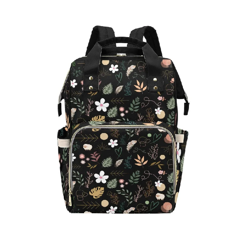 Small sling backpack for quick city errands -Boho Black Multi Function Backpack with Black Handles