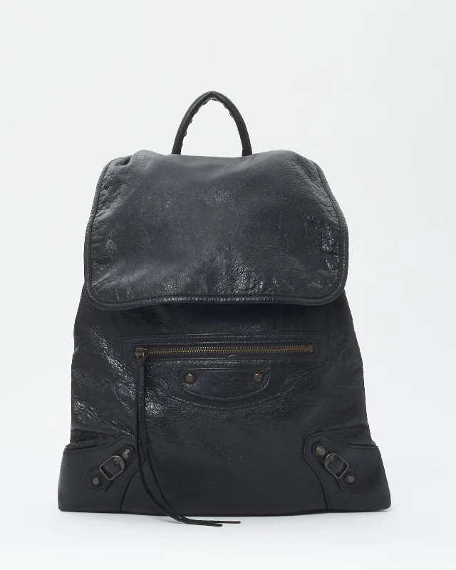 Waterproof backpack for rainy outdoor adventures -Balenciaga Black Leather Classic Traveller City Backpack