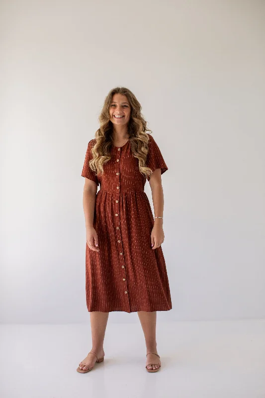 Plus size dresses with matte finishes stay subtle -'Addy' Button Front Striped Linen Blend Dress