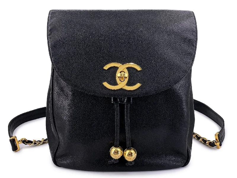 Hydration-compatible backpack for marathon running events -Chanel Vintage Black Caviar Backpack Bag Oversized CC 24k GHW 1T7