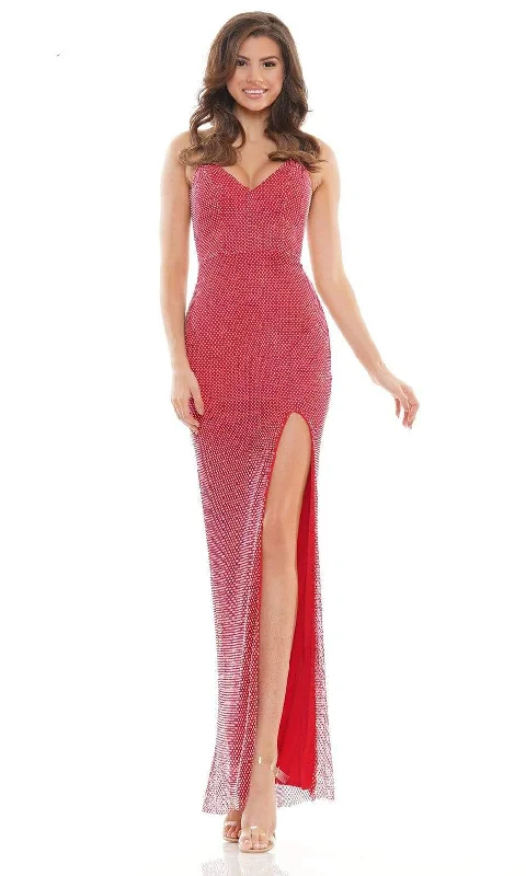 Plus size dresses for winter layer warmly -Colors Dress - 2675 Beaded Mesh Sheath Gown