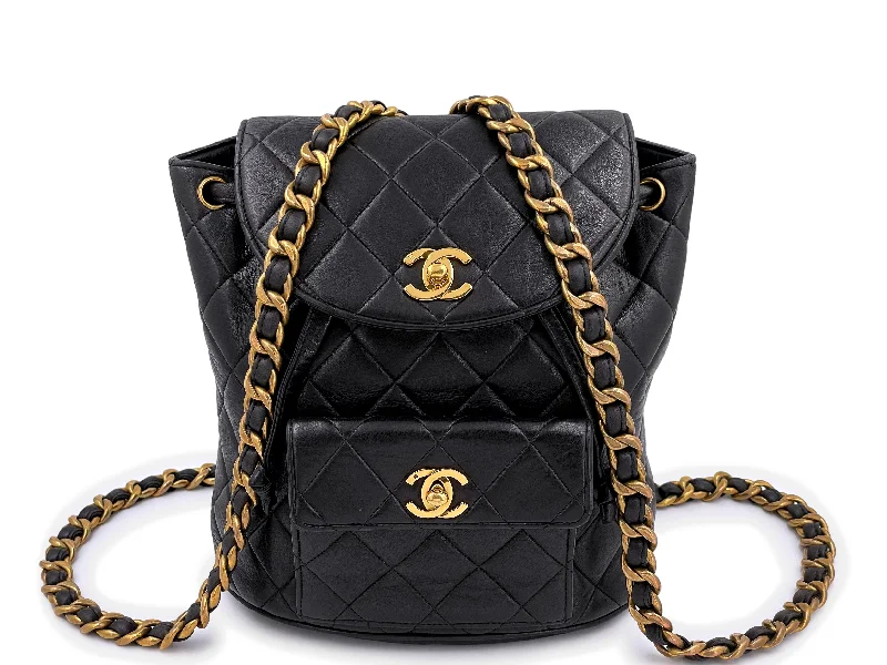 Casual minimalist backpack for simple daily carry -Chanel Black Vintage Lambskin Duma Backpack Bag 24k GHW