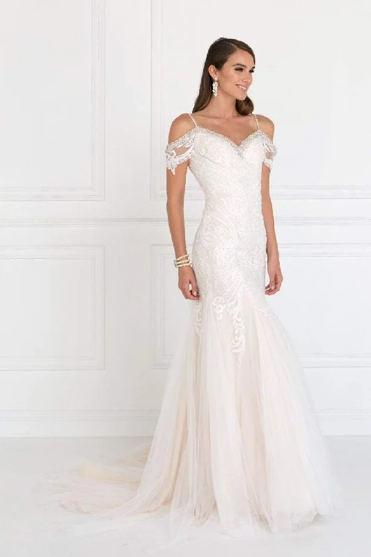 Plus size dresses with bold stripes add flair -Elizabeth K Bridal - GL1513 Lace Appliqued Off Shoulder Straps Bridal Dress