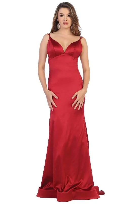 Plus size dresses with scalloped hems feel delicate -May Queen - MQ1713 Double Strapped Plunging Back Evening Dress