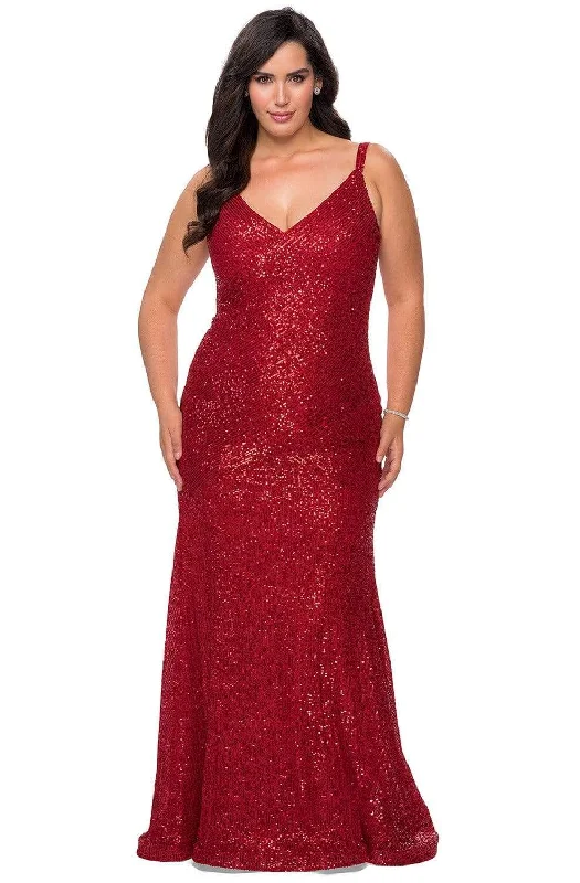 Plus size dresses with vibrant shades feel fun -La Femme - 29006 Sequined V-neck Junior Prom Dress