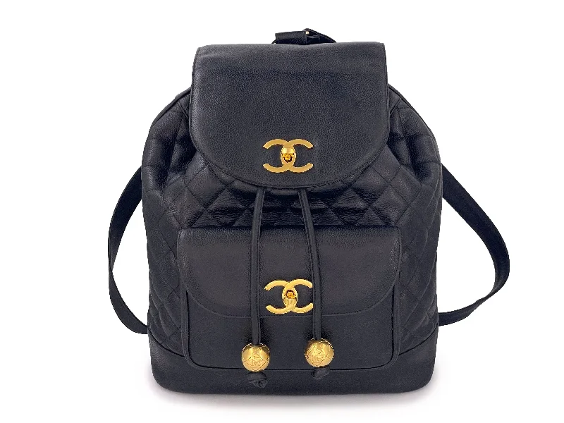 Urban travel backpack with smart organizer pockets -Chanel 1993 Vintage Black Caviar Large Quilted Backpack Bag 24k GHW