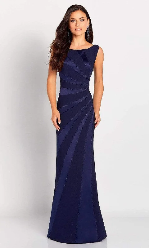 Plus size dresses with floral appliques feel sweet -Mon Cheri - Embellished Sleeveless Fitted Sheath Gown 119649 - 1 pc Navy In Size 16 Available