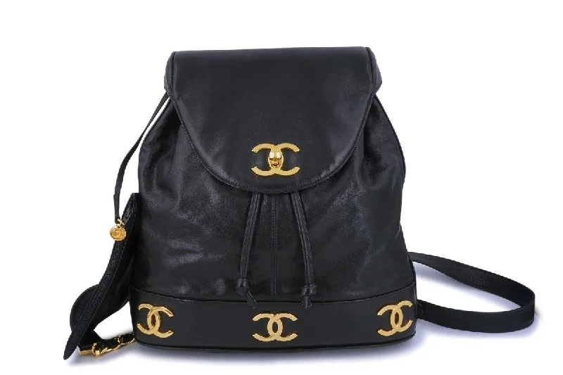 Designer leather backpack for upscale travel flair -Chanel Vintage Black Classic Soft Calfskin Backpack Bag 24k GHW