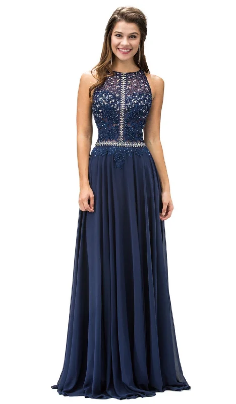 Plus size dresses for wet weather stay dry -Dancing Queen - 9283 Appliqued Illusion Beaded Chiffon Prom Dress