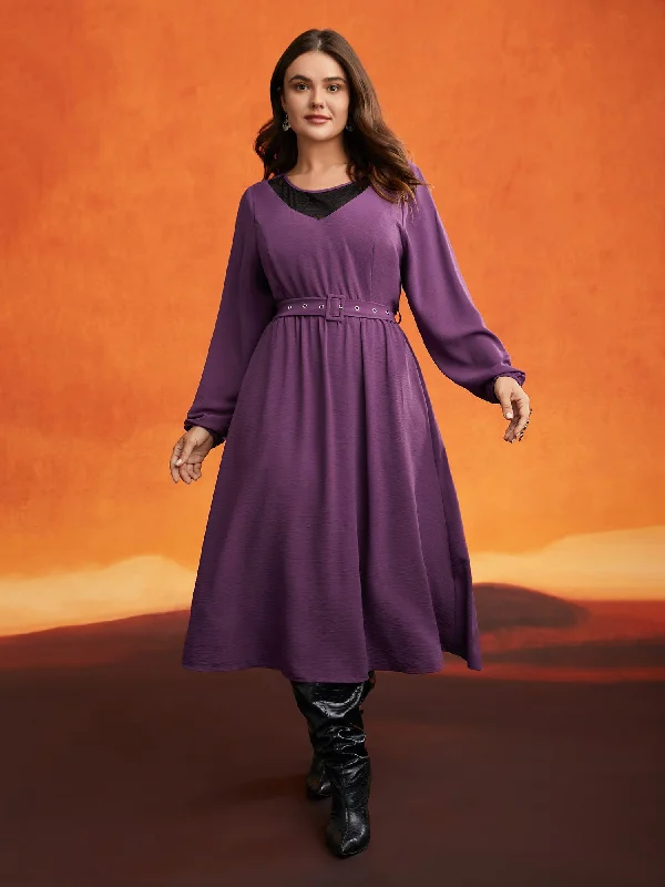 Plus size dresses with A-line cuts flatter curves -Eclipse Web Elastic Waistband Midi Dress