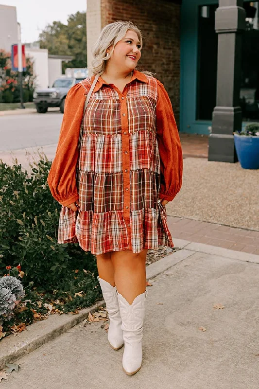 Plus size dresses with flowing skirts move freely -Fall Vibes Plaid Mini Dress Curves