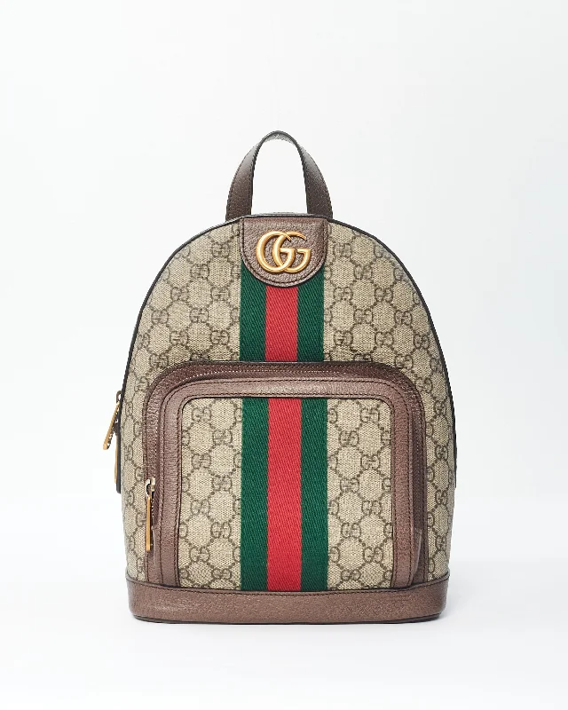 Professional backpack for corporate office essentials -Gucci Brown and Beige GG Supreme Small Ophidia Backpack