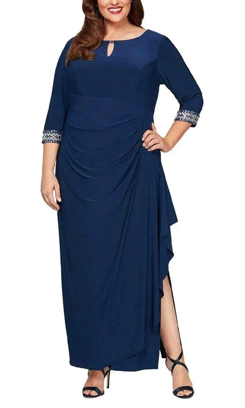 Plus size dresses with fitted bodices shape beautifully -Alex Evenings - 4351416 Keyhole Front Drape Off Dress