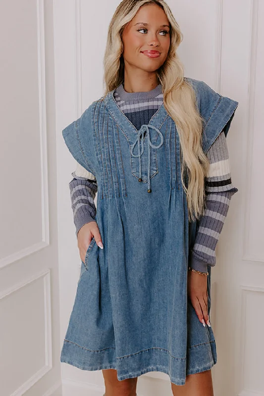 Flattering plus size dresses for curvy figures look stunning -Small Town Cafe Chambray Mini Dress